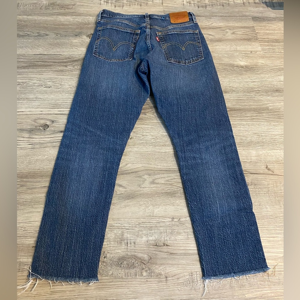 Levis 501 Jeans Women’s 25 X28 Premium Distressed Button Fly Denim Pants Fringe - Picture 3 of 9